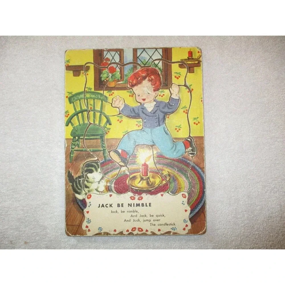 Vintage Jack be Nimble‎ wooden puzzle, 1940. Mother Goose, Nursery Rhymes